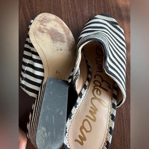 Sam Edelman Rheta black white striped mules chunk heel 8.5 - Picture 4 of 5